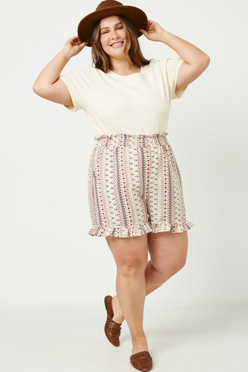 HJ3359 Cream Womens Textured Rib Short Sleeve Knit Top Side